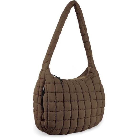 Quilted Puffer Tote Bag for Women Lightweight Nylon Crossbody Shoulder Purse - Picture 1 of 7